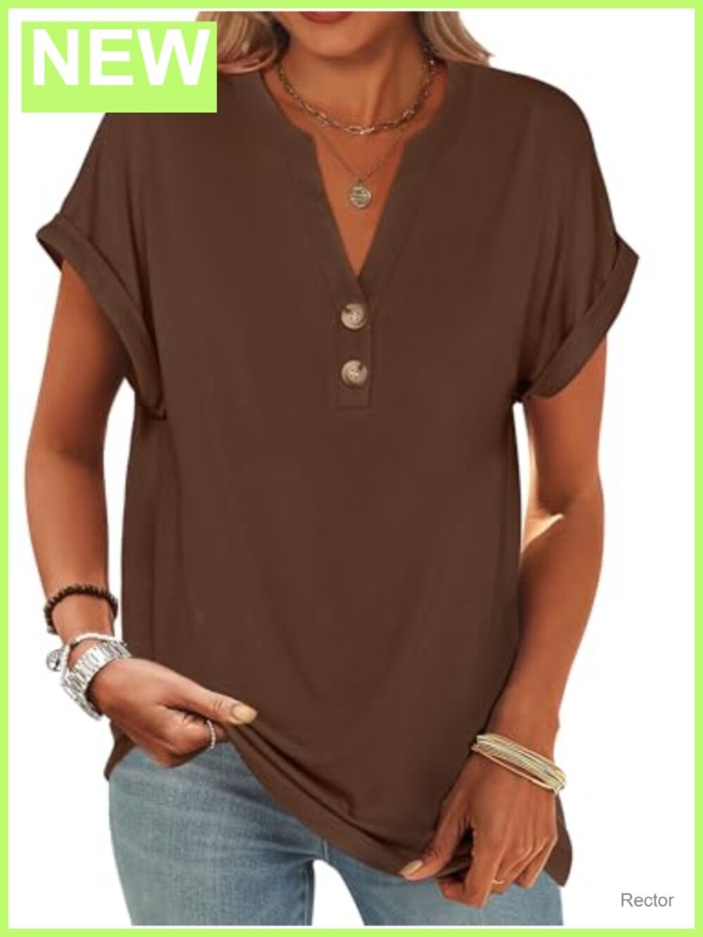 Womens Short Sleeve Henley V Neck Top Loose Fit Summer Casual Blouse